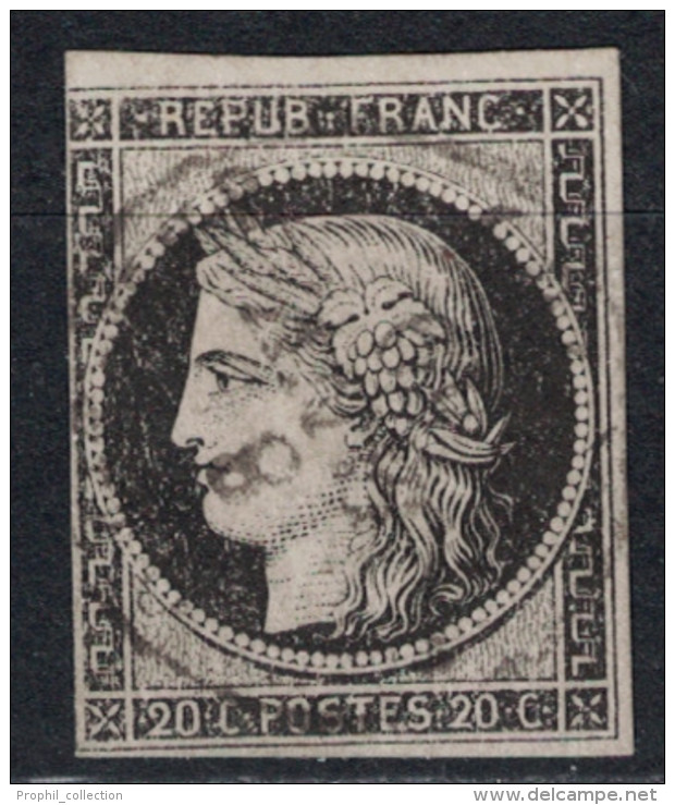 France - CERES N°3 20c Noir OBLITERATION CAD Du 8 JANVIER 1849 / TIMBRE Avec VERSO SANS DEFAUT - 1849-1850 Cérès