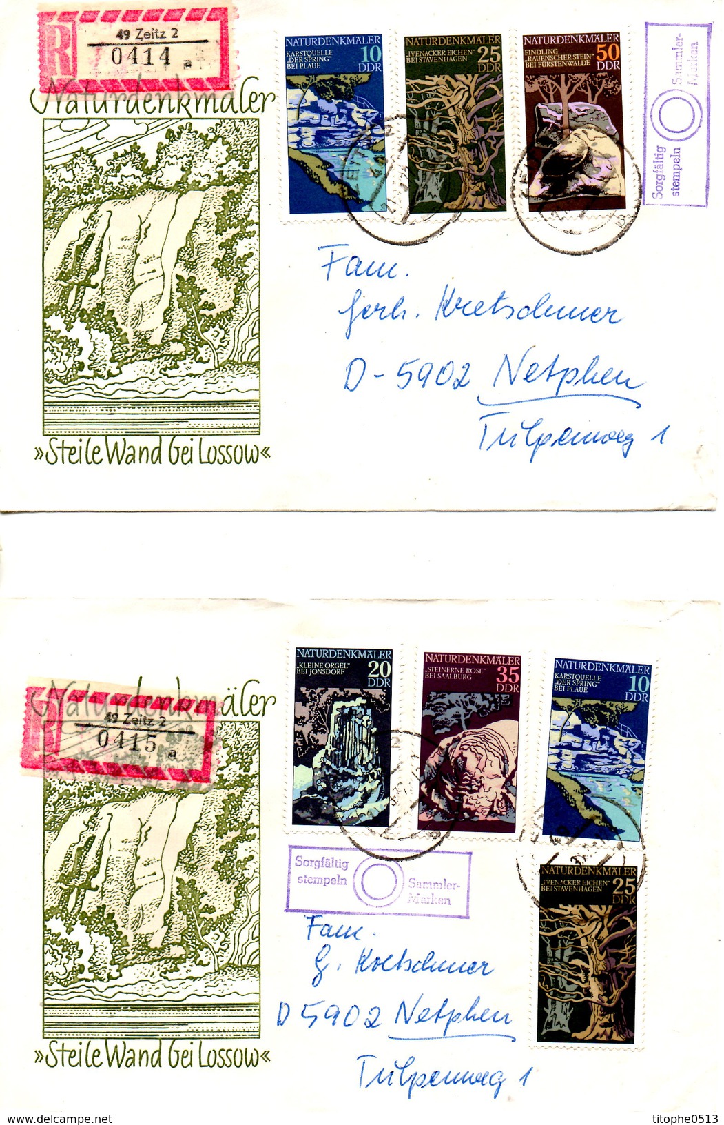 RDA. N°1879-83 De 1977 Sur 2 Enveloppes Commémoratives Ayant Circulé. Curiosités Naturelles. - Sonstige & Ohne Zuordnung