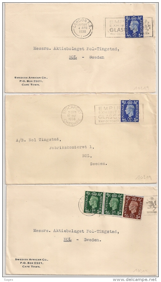 3 COVERS STOCKPORT, LONDON TO SWEDEN. 1938. - Lettres & Documents