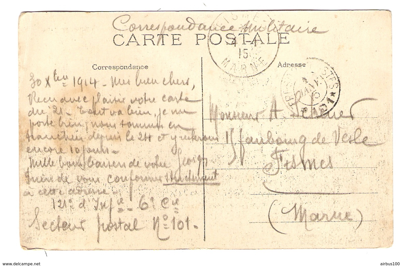 60 - BOULOGNE LA GRASSE CHATEAU DE BAINS - TRÉSOR ET POSTES JANVIER 1915 POUR FISMES - 121 INFANTERIE 61 ème Cie - 2 Sc - Altri & Non Classificati