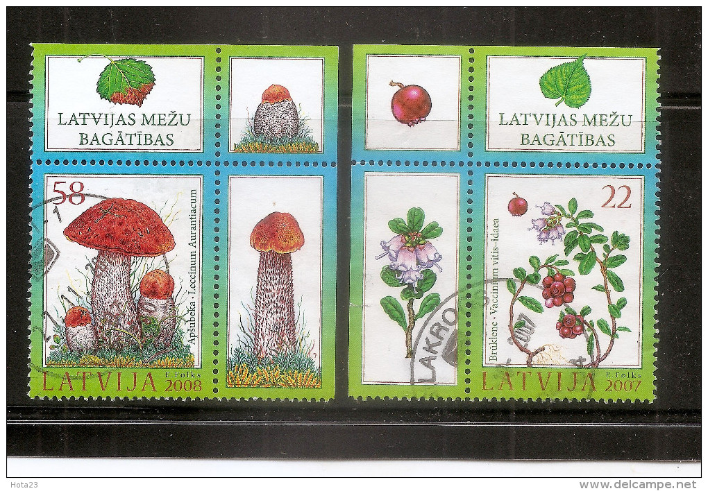 LATVIA - 2008 - Mushrooms And Berries + Border/ Margin / USED (0) - Hongos