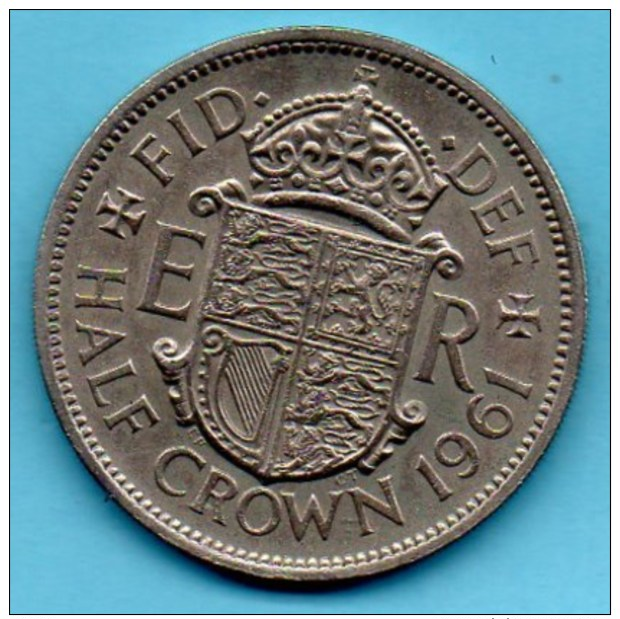 R6/ GREAT BRITAIN / GRANDE BRETAGNE  1/2  HALF CROWN 1961  ELIZABETH II - K. 1/2 Crown