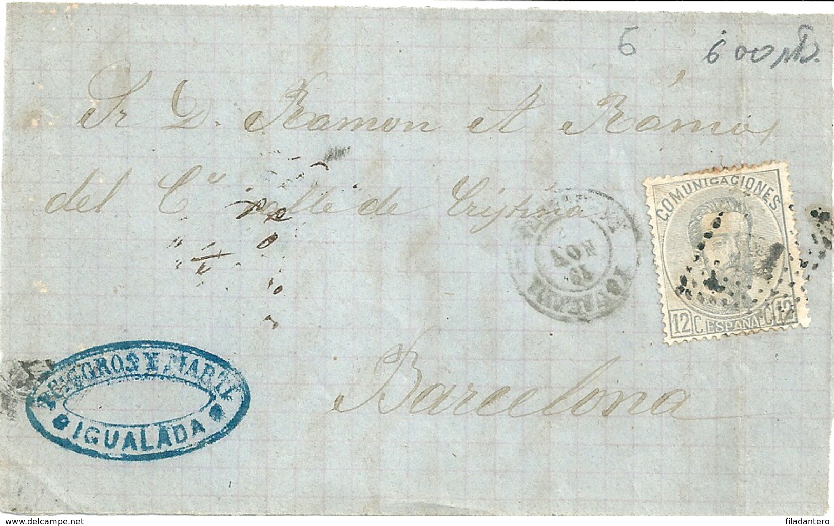 Fragmento Carta  Igualada - Barcelona  1873    NL513 - Briefe U. Dokumente