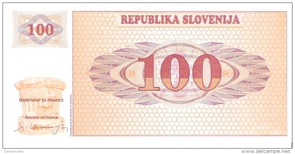 Slovenia - Pick 6s1 - 100 Tolarjev 1990 - Unc - SPECIMEN - VZOREC - Slovenia