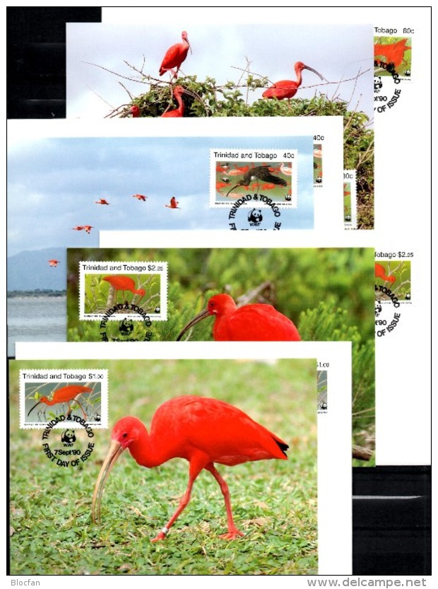 WWF-Set 101 Rotsichler TRINIDAD 596/9 **/FDC/MC 77€ Naturschutz Dokumentation 1990 Wildlife Birds Stamps Fauna Of TOBAGO - Flamants