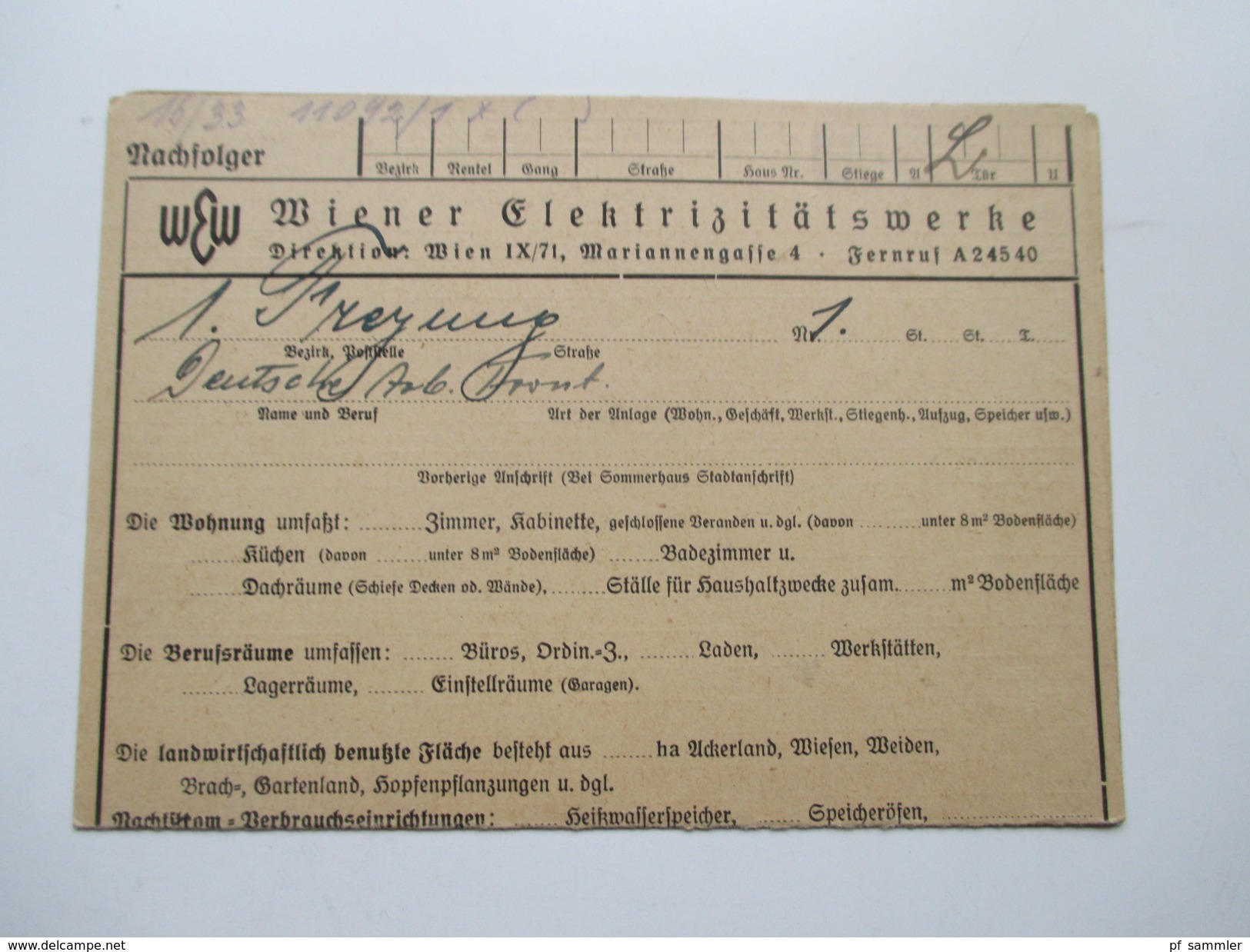 Deutsches Reich Wien 1942 WEW Wiener Elektrizitätswerke 4 Stromablesekarten Deutsche Arbeitsfront Freyung - Documentos Históricos