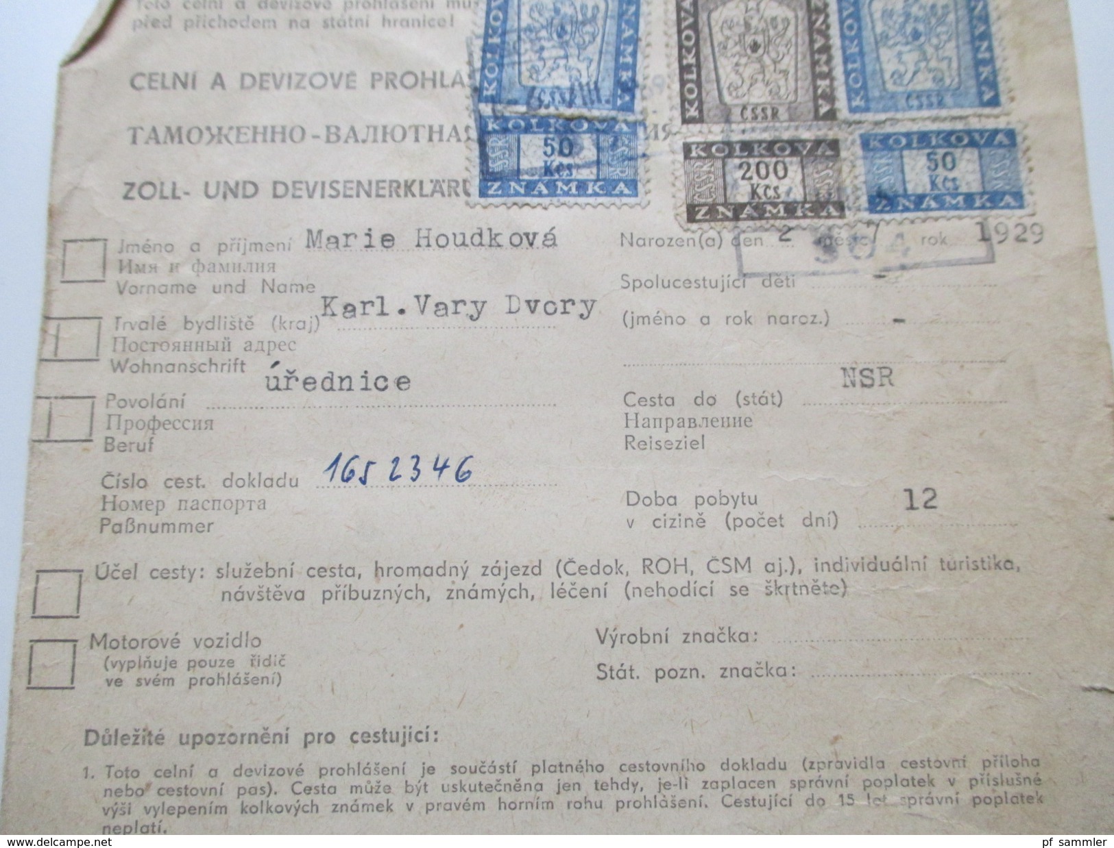 Tschechoslowakei 1951 Zoll und Devisenerklärung 3 Stück mit Fiskalmarken / Stempelmarken! Interessant??!!