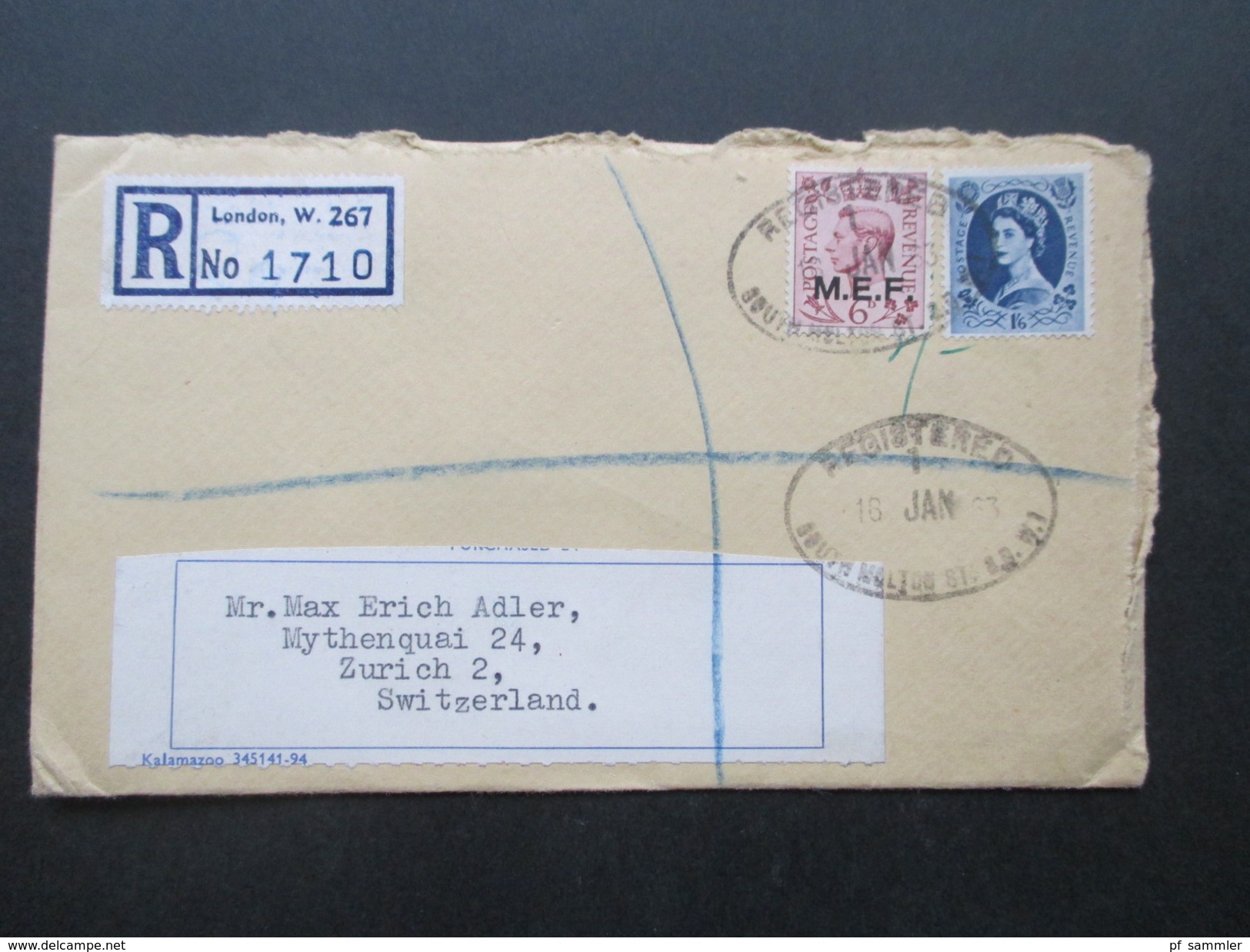 GB Registered Letter 1961 Mischfrankatur. Marke Mit Aufdruck M.E.F. London W. 267 No 1710 - Britische Bes. MeF