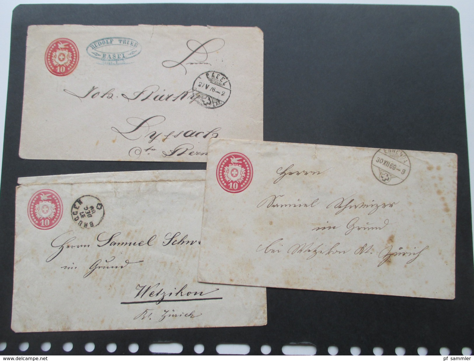 Schweiz 3 Ganzsachenumschläge Tübli / Brieftaube. 1869 Alle Echt Gelaufen / Gebraucht! - Stamped Stationery