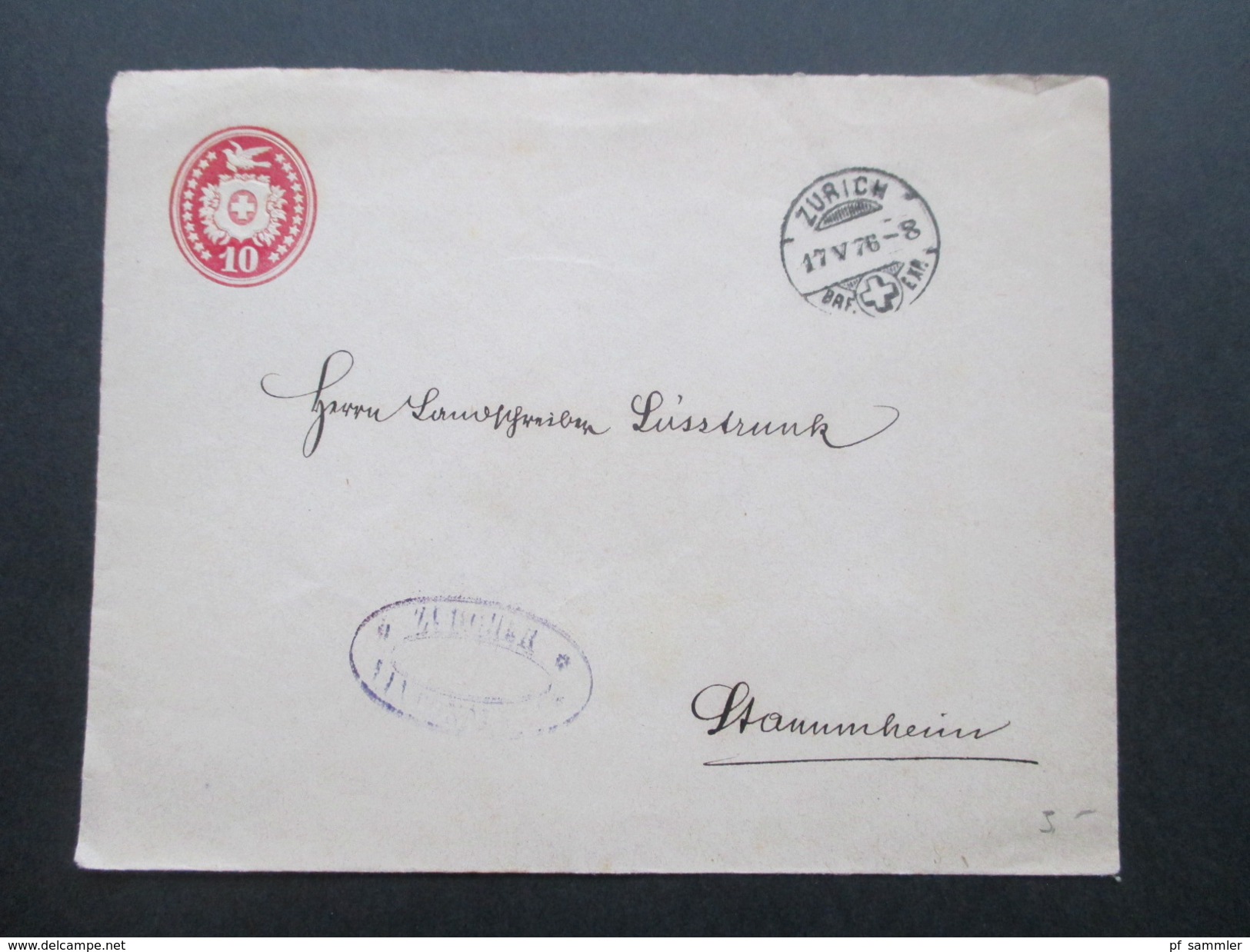 Schweiz Ganzsachenumschlag Größeres Format Tübli / Brieftaube. 1876 Echt Gelaufen. Zürich Nach Stammheim - Entiers Postaux
