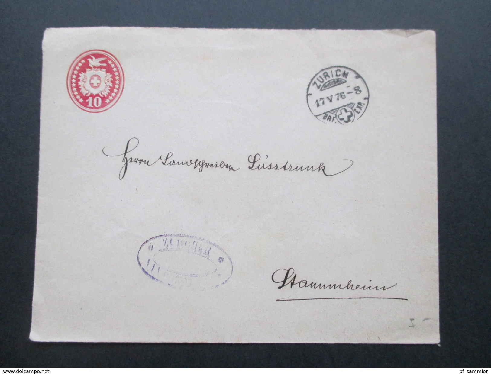 Schweiz Ganzsachenumschlag Größeres Format Tübli / Brieftaube. 1876 Echt Gelaufen. Zürich Nach Stammheim - Enteros Postales