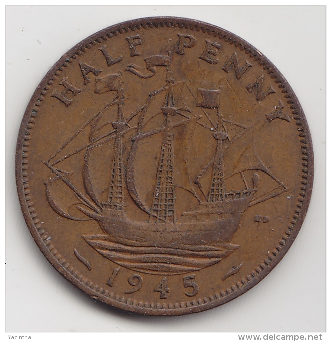 @Y@    Groot Britannië   1/2 Penny  1945    (3344)  Sailingship - Andere & Zonder Classificatie