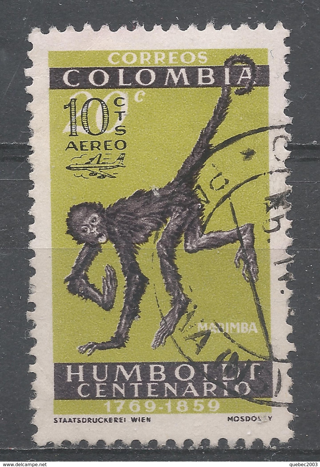 Colombia 1961. Scott #C413 (U) Fauna, Spider Monkey - Colombie