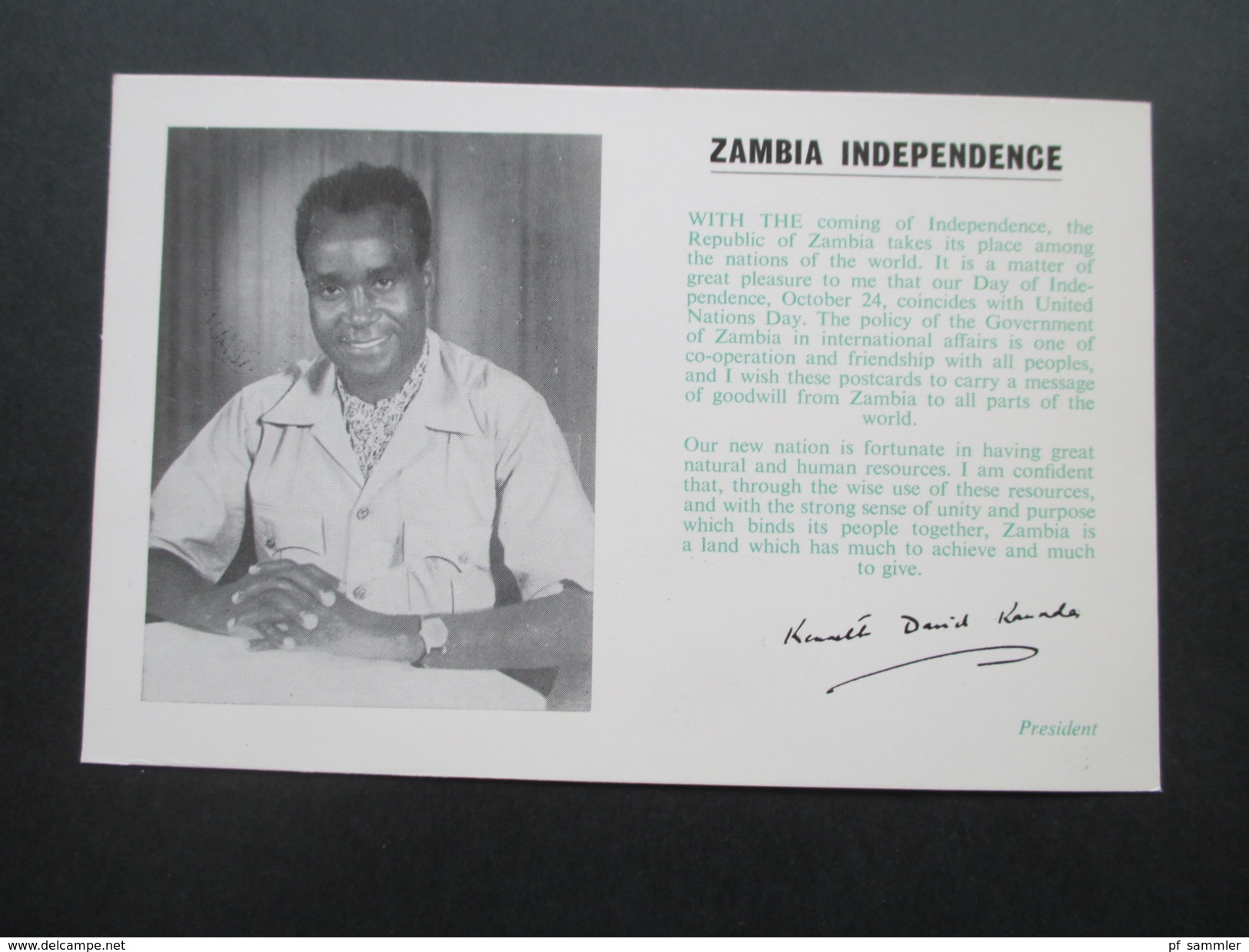 Postkarte 1964 Zambia Independence FDC 24.10.194. CPO Stamp Bureau. President Kenneth Kaunda - Zambia (1965-...)