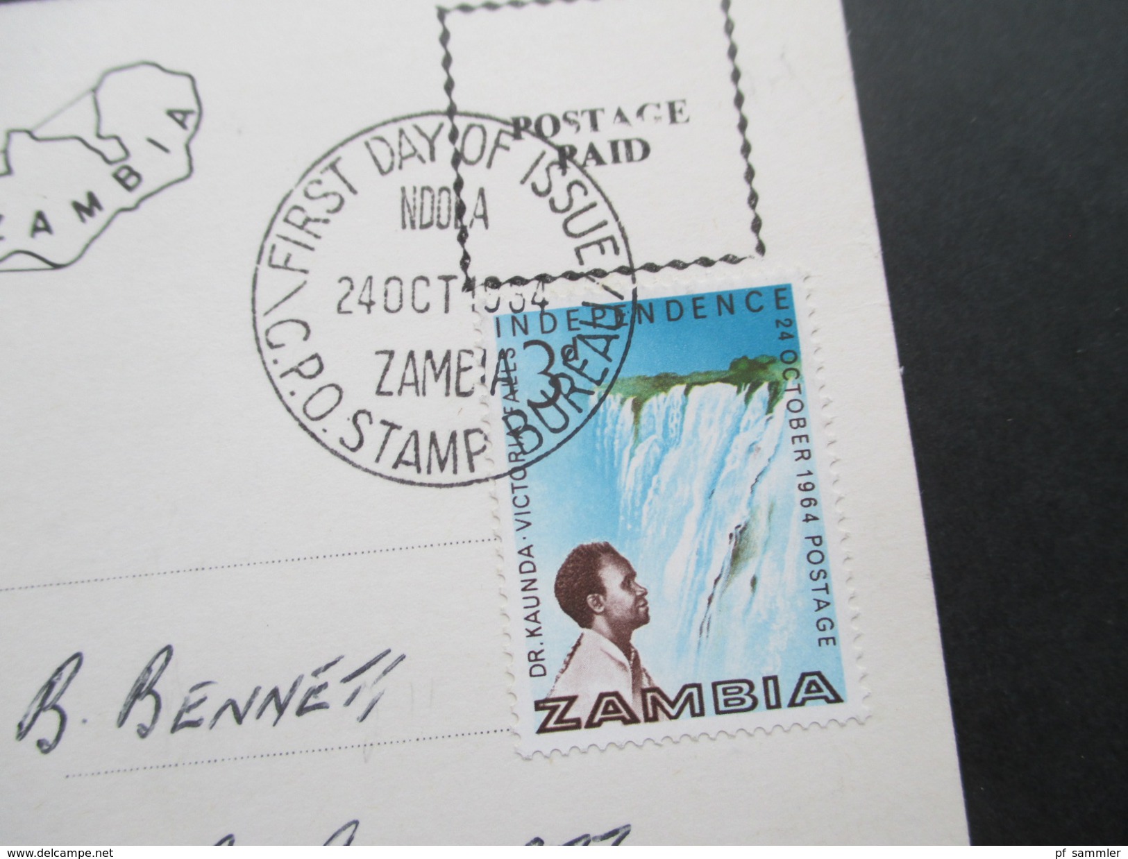 Postkarte 1964 Zambia Independence FDC 24.10.194. CPO Stamp Bureau. President Kenneth Kaunda - Zambia (1965-...)