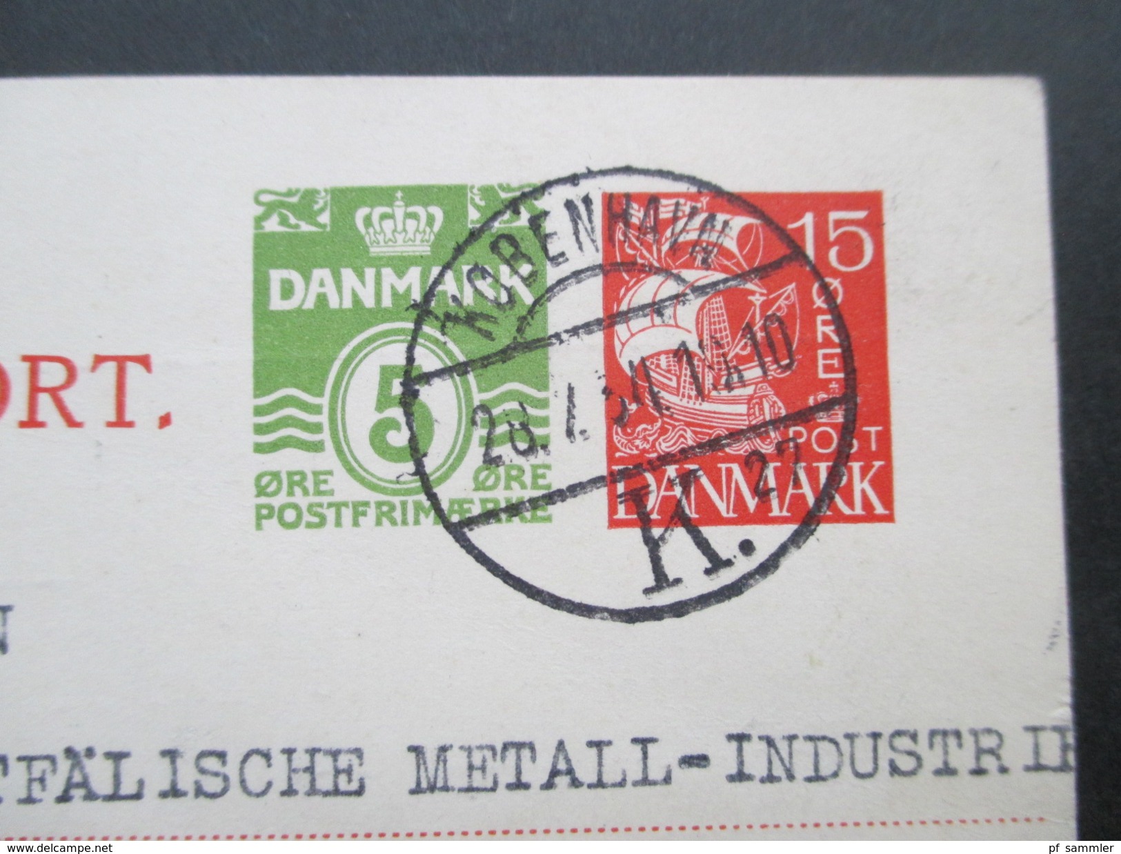 Dänemark 1934 Ganzsache Mit Zudruck. Erhöhung Des Auslandsporto. Westfälische Metall Undustrie Lippstadt - Interi Postali