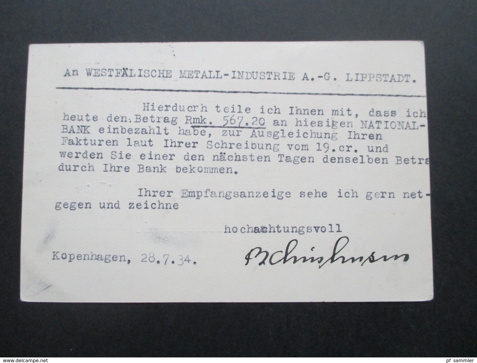 Dänemark 1934 Ganzsache Mit Zudruck. Erhöhung Des Auslandsporto. Westfälische Metall Undustrie Lippstadt - Interi Postali