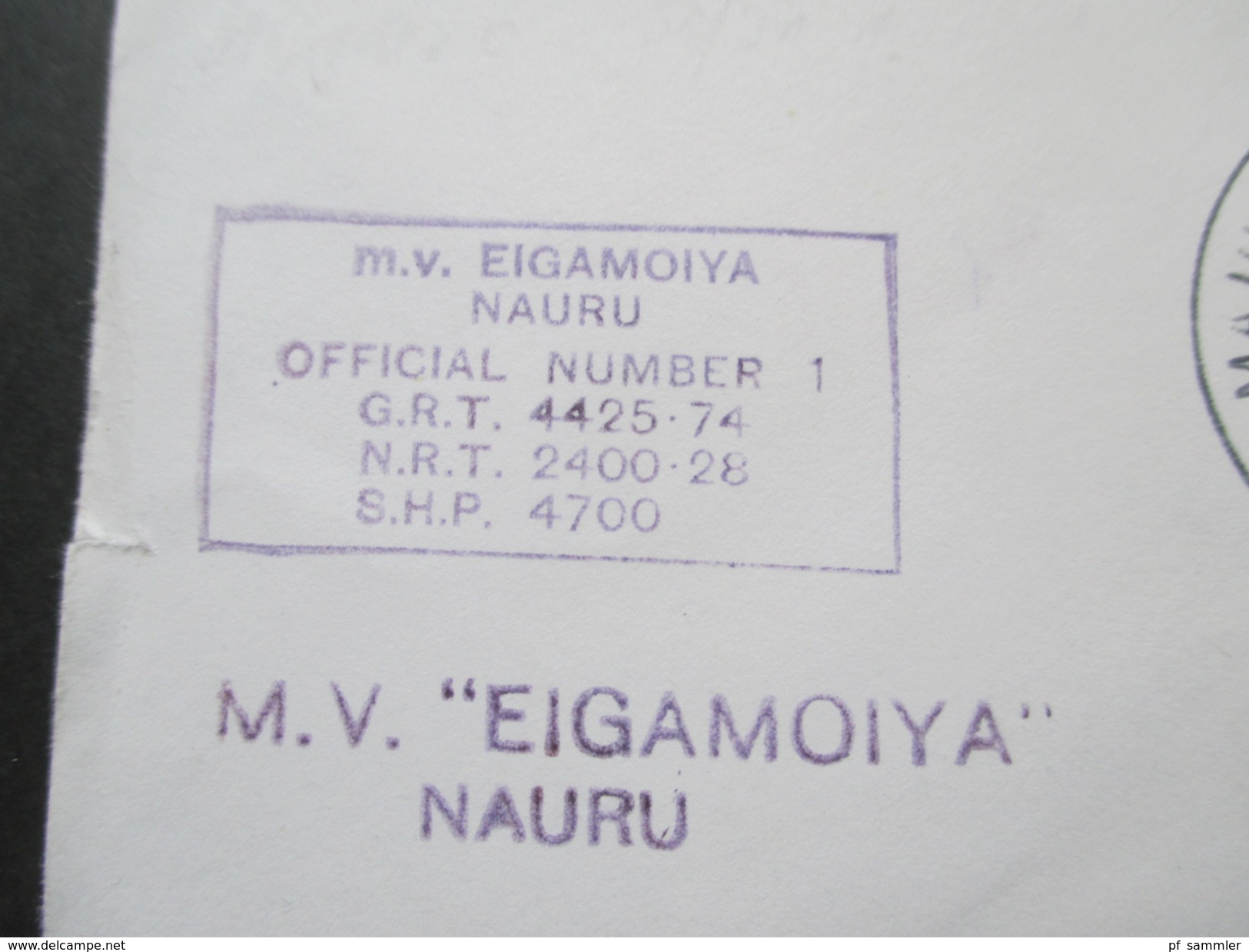 Marshallinseln 1978 Paquebot M.V. Eigamoiya Nauru. Official Number 1. Majuro. USPO. Toller Beleg!! - Marshalleilanden