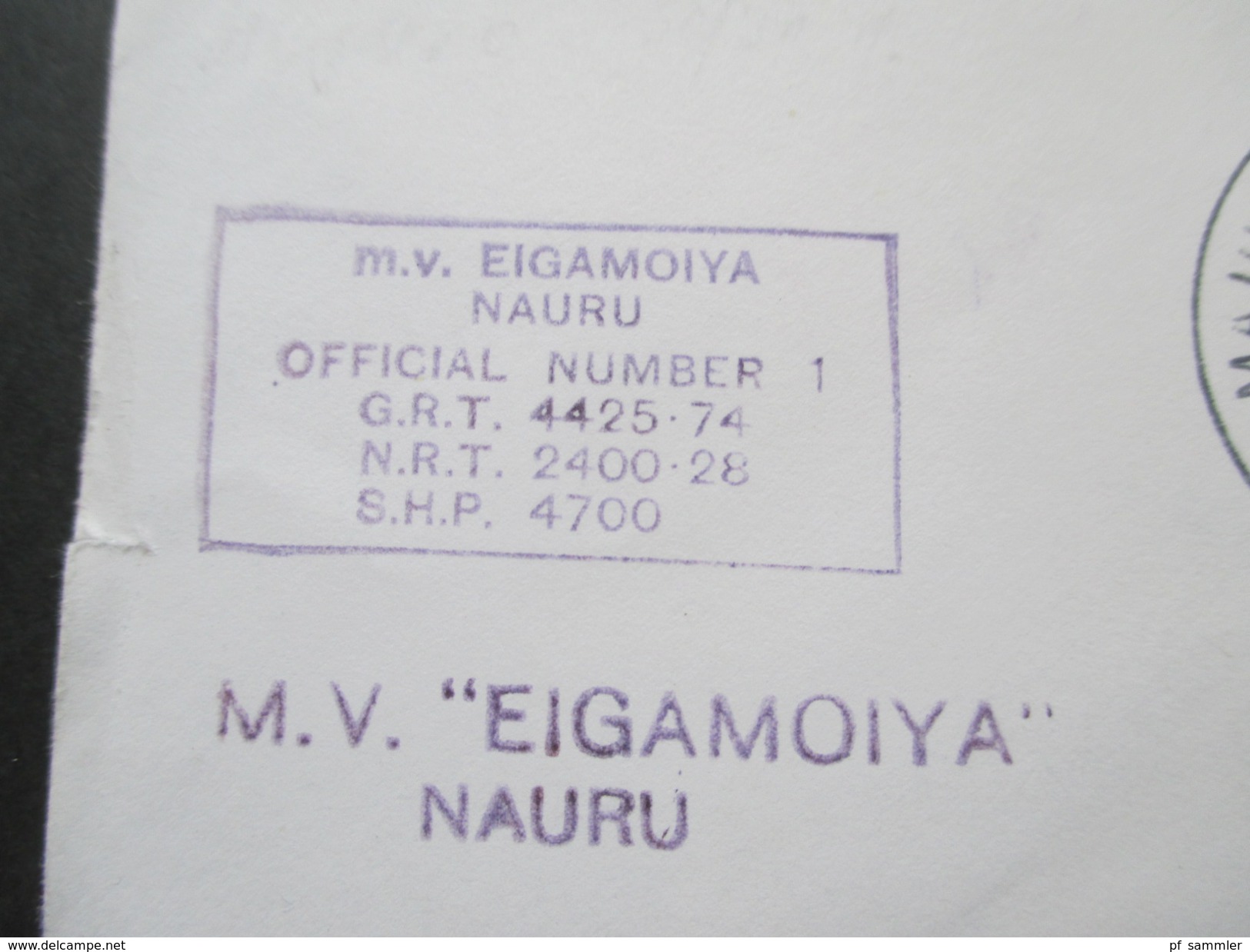 Marshallinseln 1978 Paquebot M.V. Eigamoiya Nauru. Official Number 1. Majuro. USPO. Toller Beleg!! - Marshall