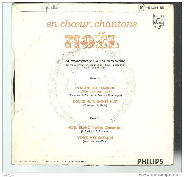 45 EP En Choeur Chantons Noel - PHILIPS - L'enfant Au Tambour, Douce Nuit Etc - Chants De Noel