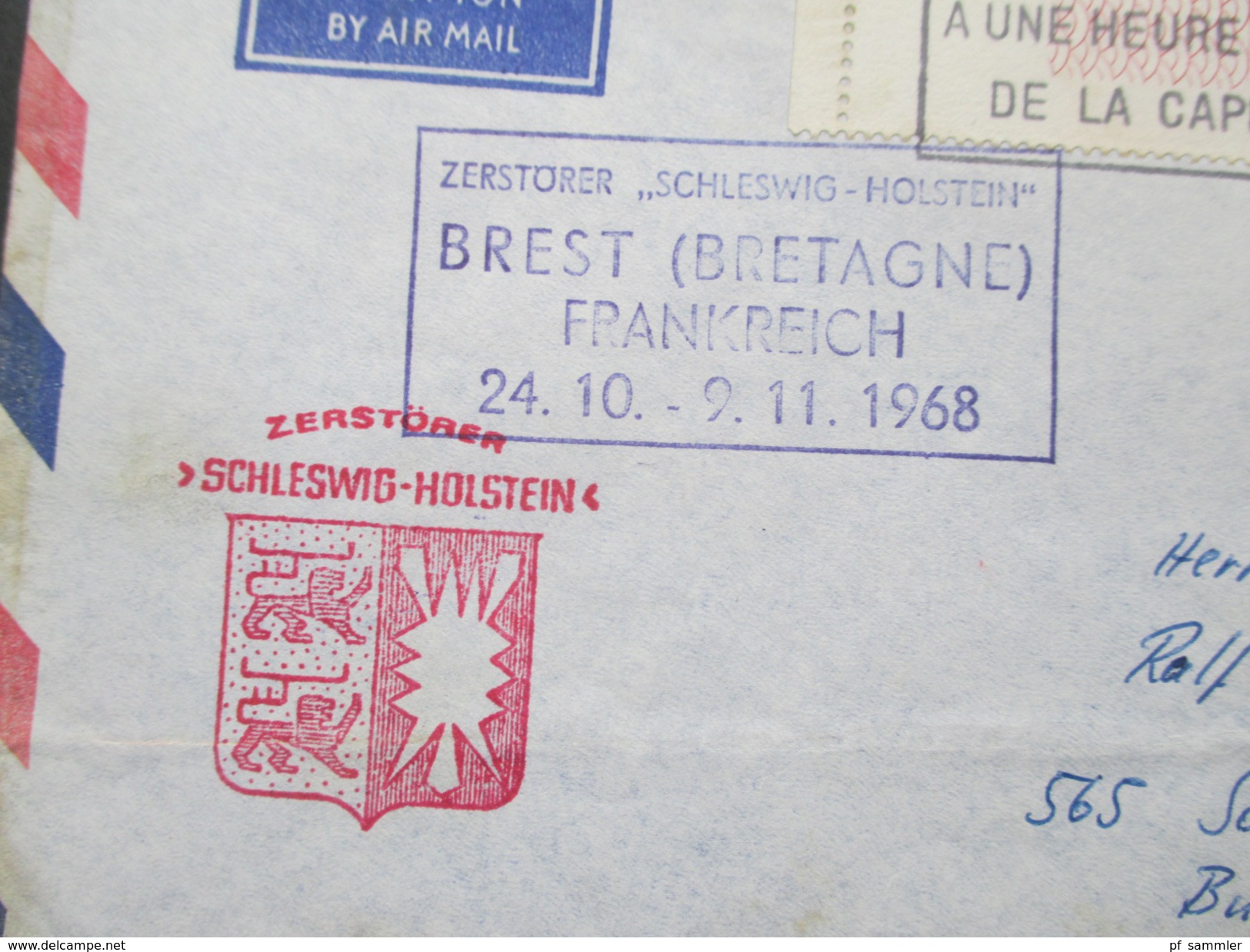 Frankreich 1968 Nr. 1615 Mit Leerfeld. Zerstörer Schleswig Holstein Brest Bretagne. Kanadareise Zur Weltausstellung - Lettres & Documents