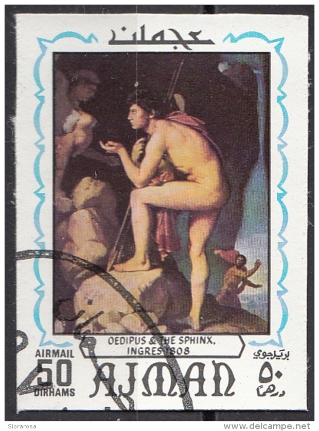 632 Ajman 1970 "Edipo E La Sfinge" Quadro Dipinto Da J.A.D. Ingres Preoblit. Neoclassicismo Painting Imperf. - Aktmalerei