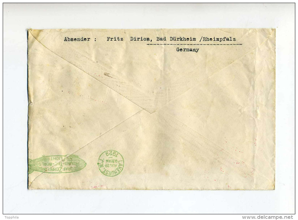 1929 Dt. Reich Zeppelin Weltrundfahrt Etappe Friedrichshafen - Lakehurst Auf Brief SI 30 Ac - Briefe U. Dokumente