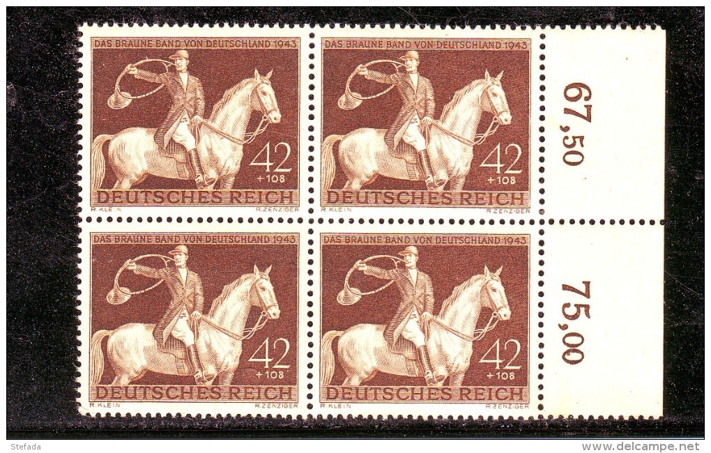 REICH DEUTSCHLAND GERMANIA GERMANY 1943  DAS BRAUNE BAND Mi.854  DECIMO NASTRO BRUNO VIERBLOCK MNH** - Neufs