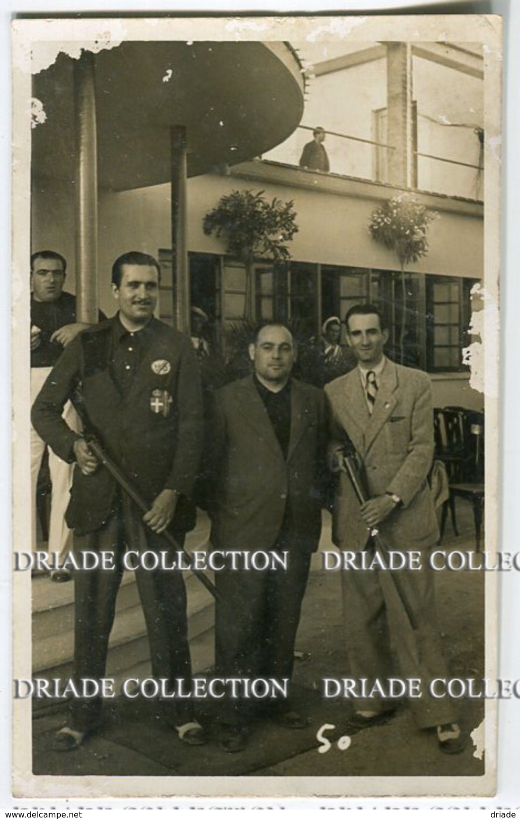 2 FOTO CARTOLINE CAMPIONATO ITALIANO TIRO AL VOLO FAGOTTI E JACQUIER BORDIGHERA IMPERIA FOTO A. FERROLI ANNO 1936 - Tir (Armes)