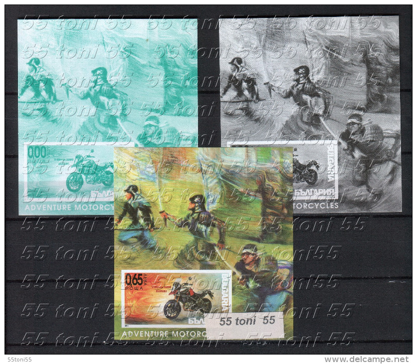 Bulgaria/Bulgarie 2016  Adventure Motorcycles  Imperf. S/S – MNH+ 2 Souvenir  Block Missing Value - Moto