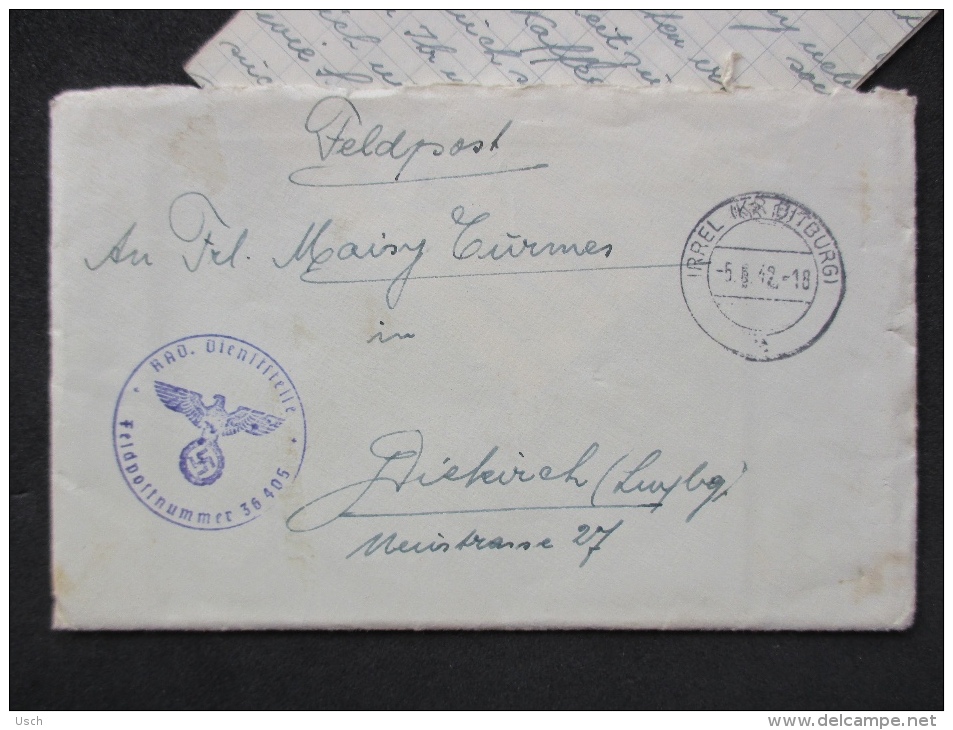 Lettre FELDPOST De IRREL DEUTSCHLAND Vers LUXEMBOURG - LUXEMBURG - DIEKIRCH, 1942 - 1940-1944 Deutsche Besatzung