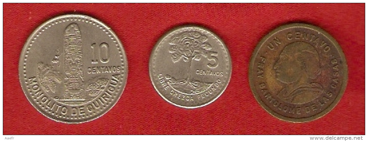 3 Monnaies - GUATEMALA - 1, 5, 10 Centavos -1982, 1974, 1986 - Guatemala