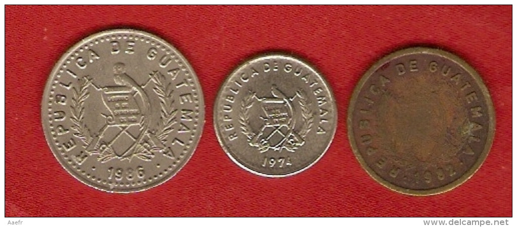 3 Monnaies - GUATEMALA - 1, 5, 10 Centavos -1982, 1974, 1986 - Guatemala