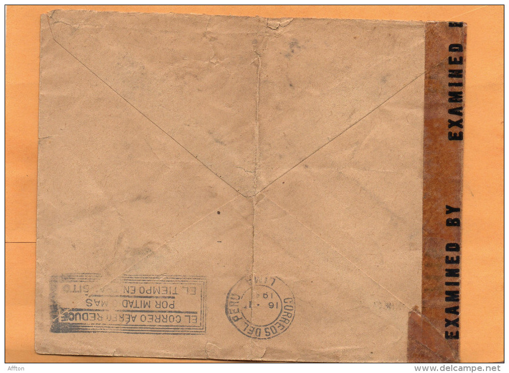 Lima Peru 1941 Censored Cover Mailed To USA - Peru