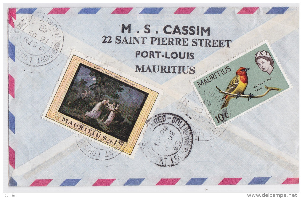 ÎLE MAURICE - MAURITIUS - Registered Air Mail Cover Cassim Port Louis Eastern - Enveloppe Timbrée 1968 - Timbre - Stamp - Maurice (...-1967)