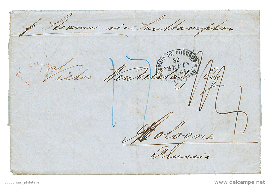 URUGUAY : 1861 SEEBRIEF PER ENGLAND AACHEN On Reverse Of Entire Cletter From MONTEVIDEO To COLOGNE (GERMANY). Vf. - Uruguay