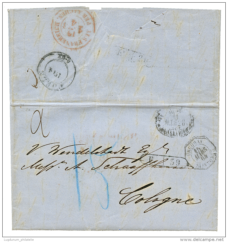 URUGUAY - NUEVA MEHLEM" : 1864 F./39 Exchange Marking + URUGUAY SAINTONGE On Entire Letter From NUEVA MEHLEM To GERMANY. - Uruguay