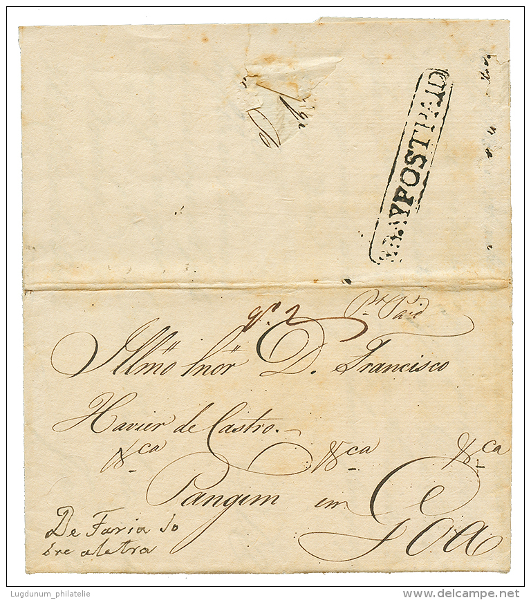 INDIA : 1812 Entire Letter From BOMBAY To PANGIM, GOA. Verso, Boxed BBAY POSTPAID. Superb. - Otros & Sin Clasificación