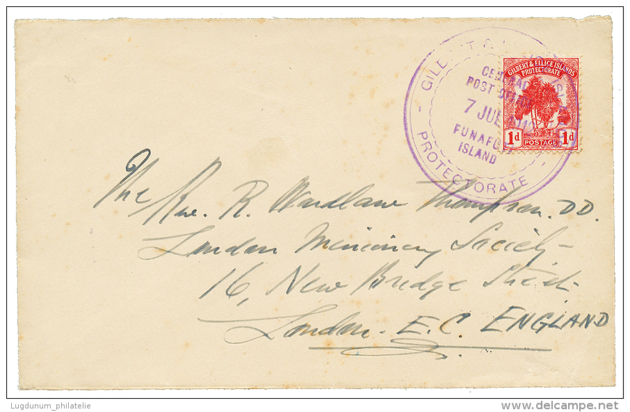 GILBERT &amp; ELLICE - FUNAFUTI : 1912 1d Canc. FUNAFUTI On Envelope To LONDON MISSIONARY SOCIETY, LONDON. Rare Missiona - Otros & Sin Clasificación