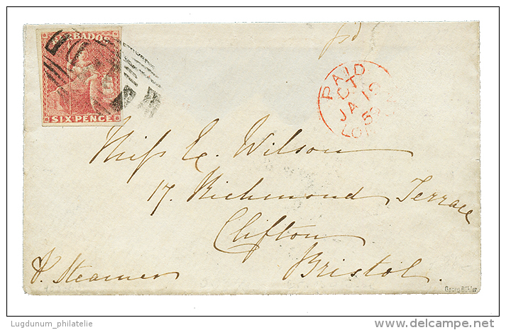 BARBADOS : 1859 6d With 4 Margins On Envelope To ENGLAND. RPS Certificate(1963). Vvf. - Altri & Non Classificati