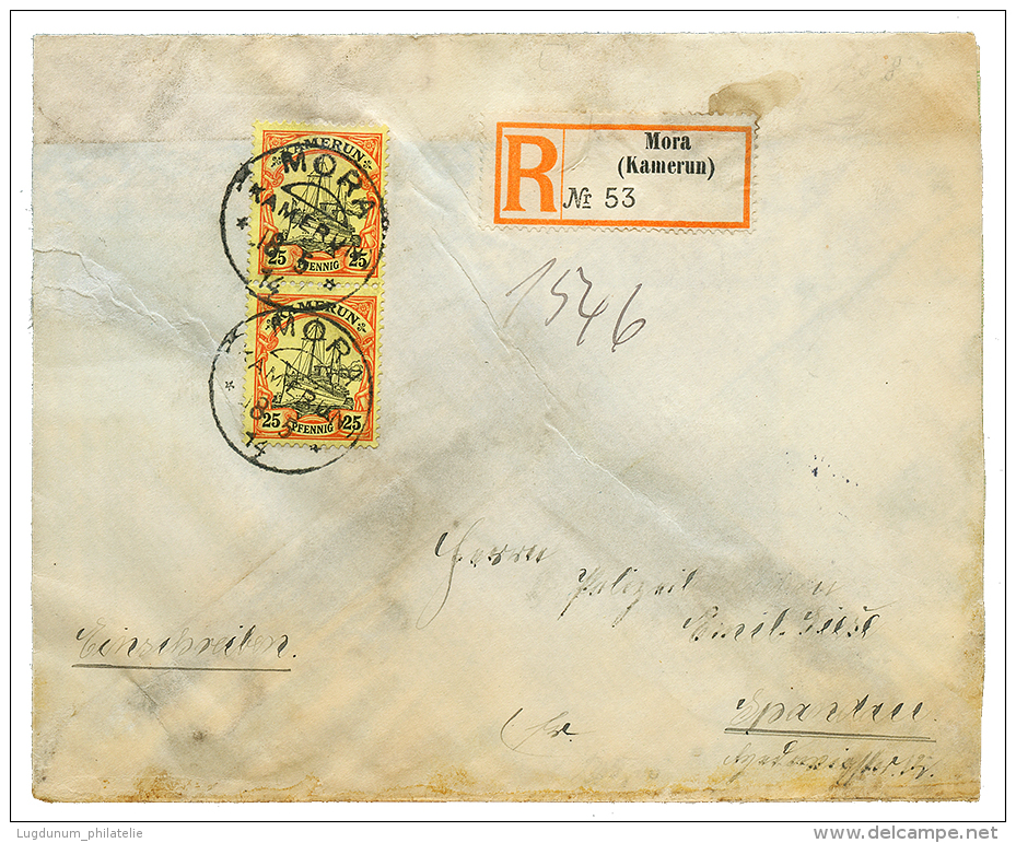 "MORA" 1914 25pf(x2) Canc. MORA On REGISTERED Envelope(water Stains) To GERMANY. Very Rare Post Office(ARGE = 1200&euro; - Otros & Sin Clasificación