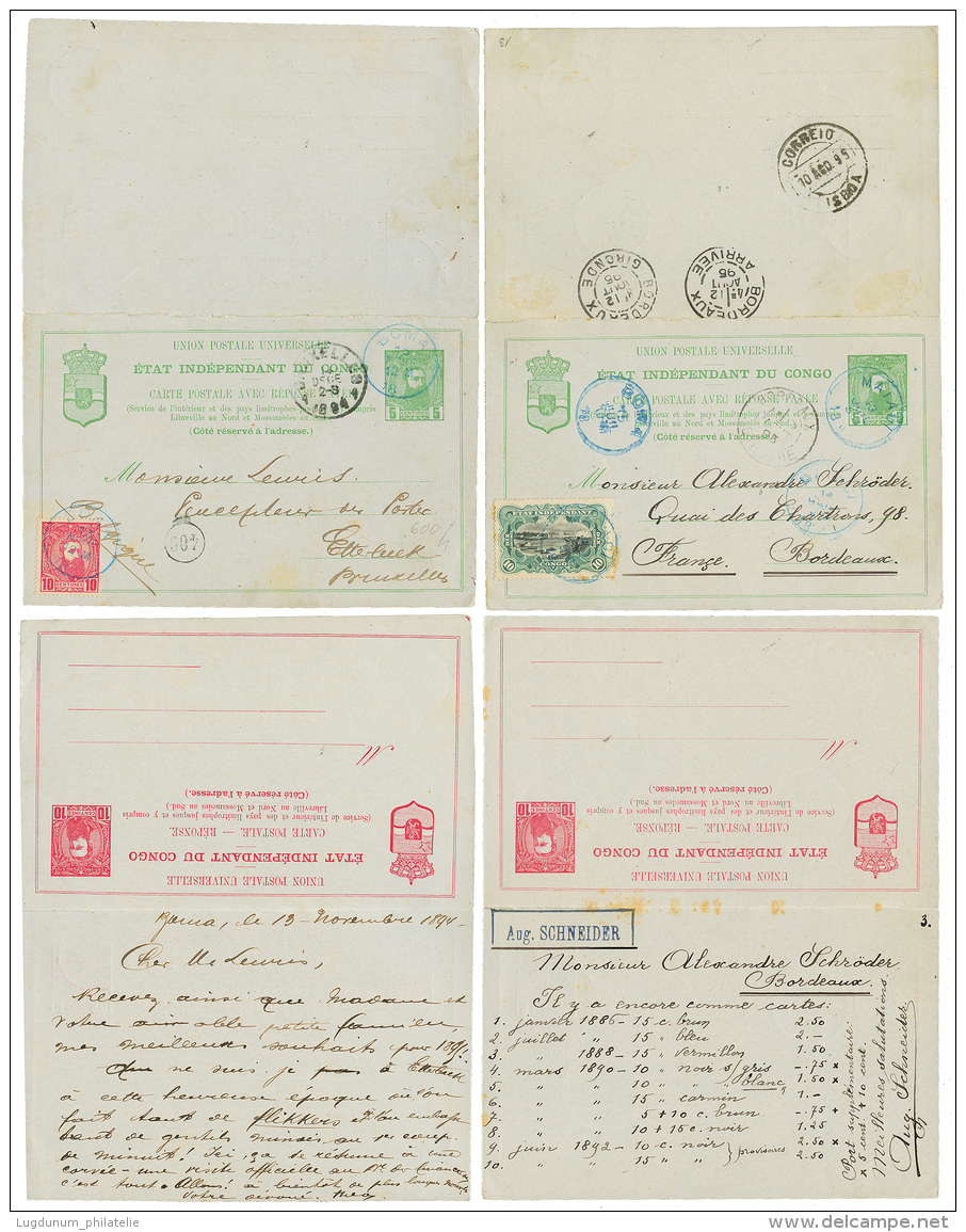 BELGIAN CONGO : 1894/96 Lot 5 POSTAL STATIONERY With Reply Used. - Otros & Sin Clasificación