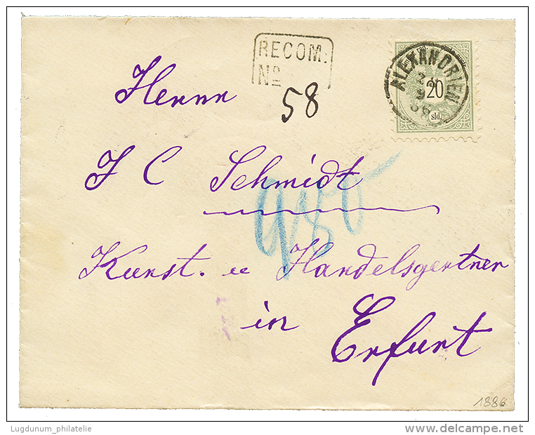 1886 20 SOLDI Canc. ALEXANDRIEN On REGISTERED Envelope To GERMANY. RARE. Vvf. - Otros & Sin Clasificación
