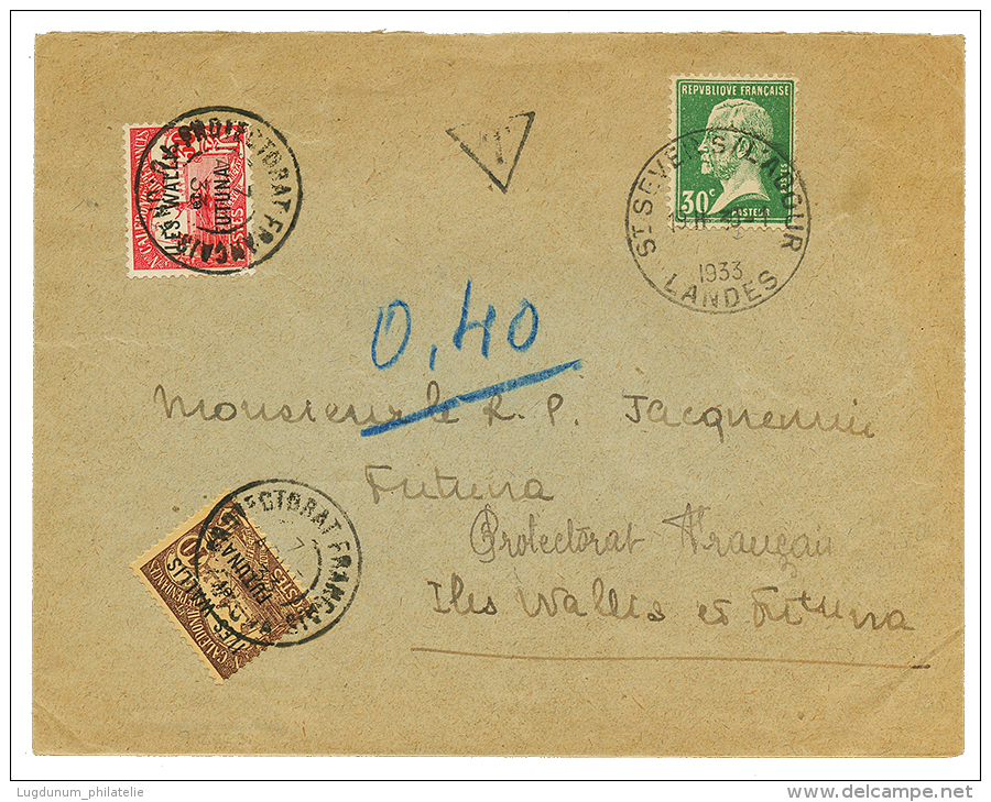 FUTUNA : 1933 FRANCE 30c PASTEUR Obl. Sur Enveloppe Pour FUTUNA Taxée à L'arrivée Avec TAXES WALLIS - Otros & Sin Clasificación