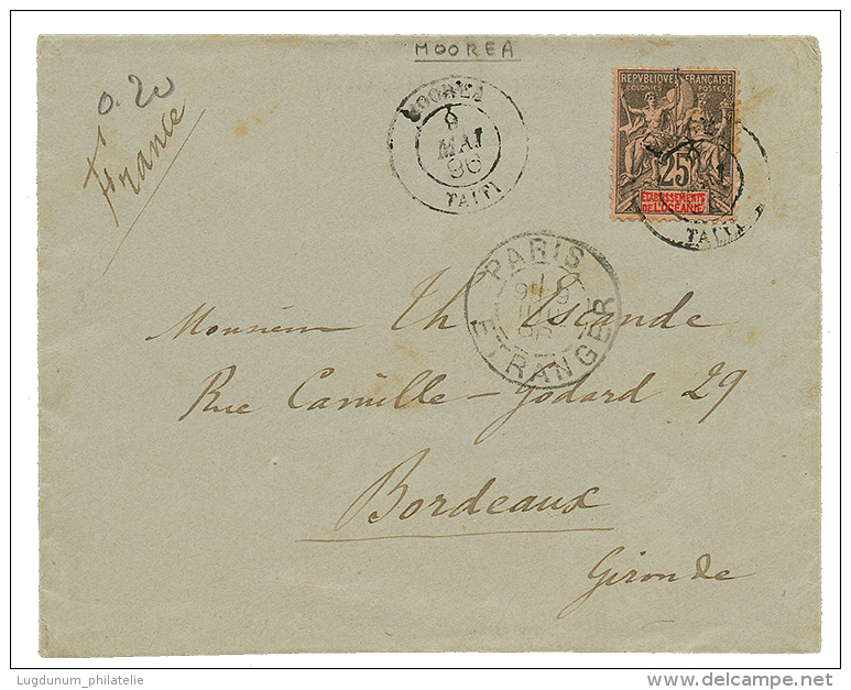 "MOOREA" : 1896 25c Obl. MOOREA TAITI Sur Enveloppe Pour La FRANCE. Bureau Rare. TB. - Otros & Sin Clasificación
