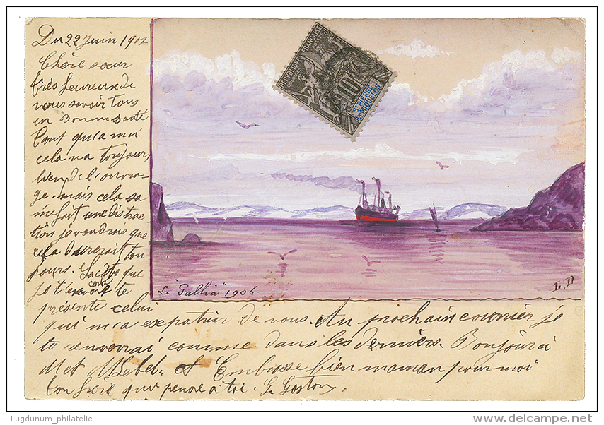 ST PIERRE ET MIQUELON - Carte Illustrée Painte à La Main : 1907 10c Obl. "BOUCHON" Sur Magnifique Carte Pa - Otros & Sin Clasificación