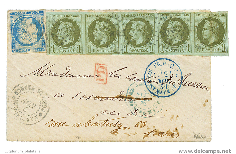 MARTINIQUE : 1871 CG 20c CERES + Bande De 5 Du 1c LAURE (1 Ex. Avec Pli) Obl. MQE Sur Enveloppe Au Tarif Militaire De FO - Otros & Sin Clasificación