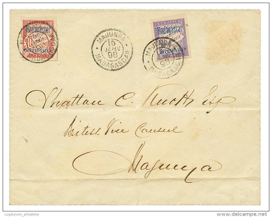 MADAGASCAR : 1898 TAXE 30c + 50c Surchargés Obl. MAJUNGA Sur Envelope Locale. RARE. TTB. - Autres & Non Classés