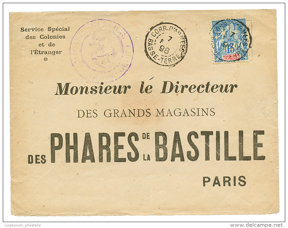 1898 15c Obl. CORR. D'ARMES BASSE-TERRE Sur Enveloppe Pour PARIS. RARE. Superbe. - Sonstige & Ohne Zuordnung