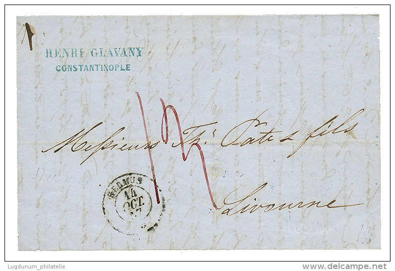 1857 HERMUS 14 Oct 57 + Taxe 13 Sur Lettre De CONSTANTINOPLE Pour L' ITALIE. TTB. - Otros & Sin Clasificación